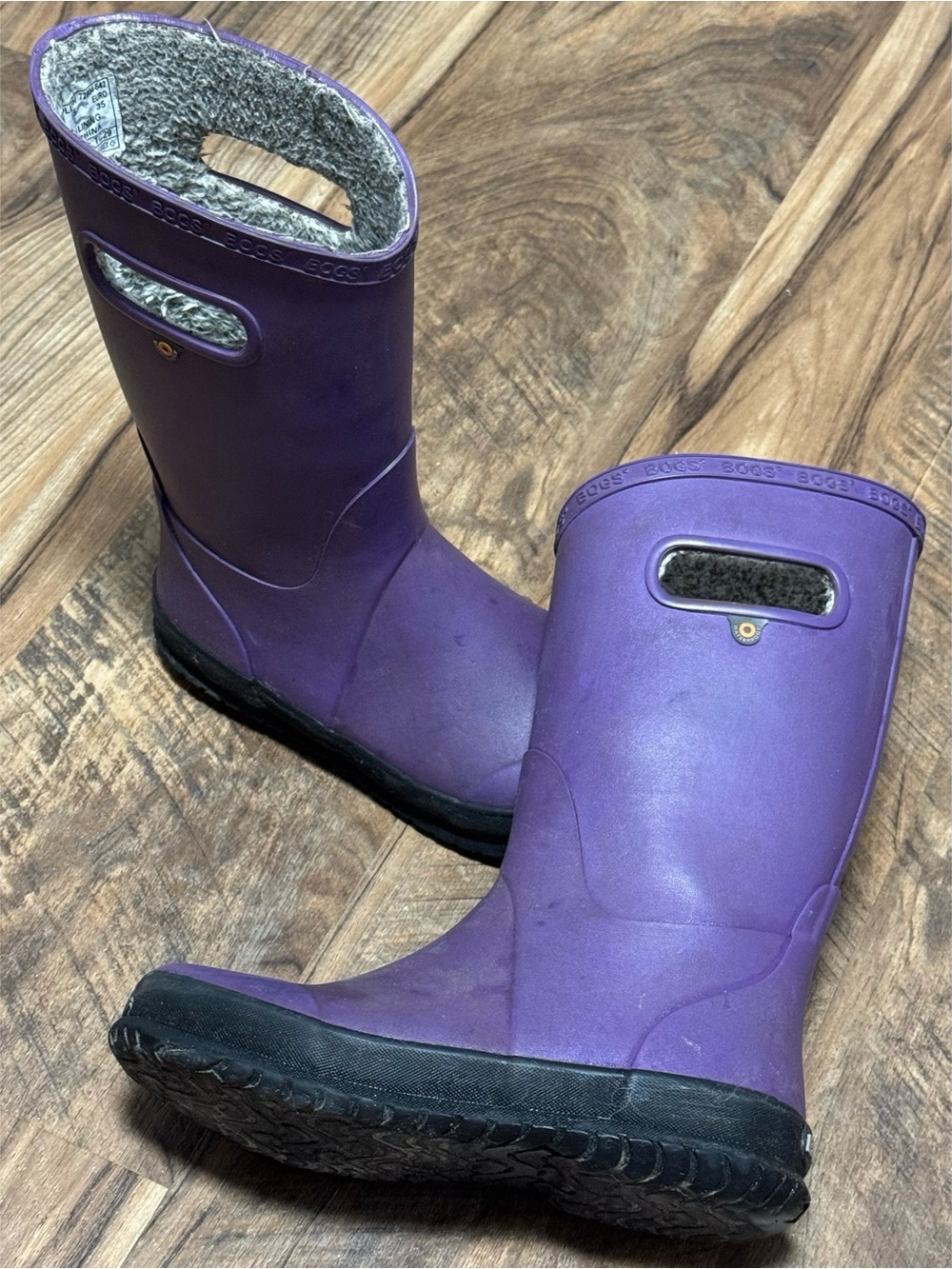 Purple Kids' Waterproof Fleece-Lined Pull-On Boots